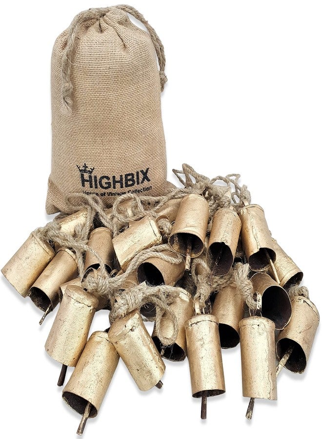 HIGHBIX Big 7cm Handmade Vintage Rustic Lucky Tin Cylinder Shaped Cow Bells Set of 30 Festive Décor Bells with Jute Rope - Image 4